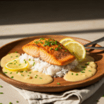 Creamy garlic marry me salmon recipe with rice and lemon