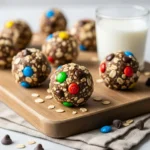 Best Monster Cookie Protein Balls with oats, chocolate chips, and colorful M&M's.