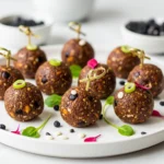 Healthy protein balls recipe with oats, peanut butter, and honey.