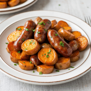 Sausage and sweet potatoes with honey garlic sauce recipe