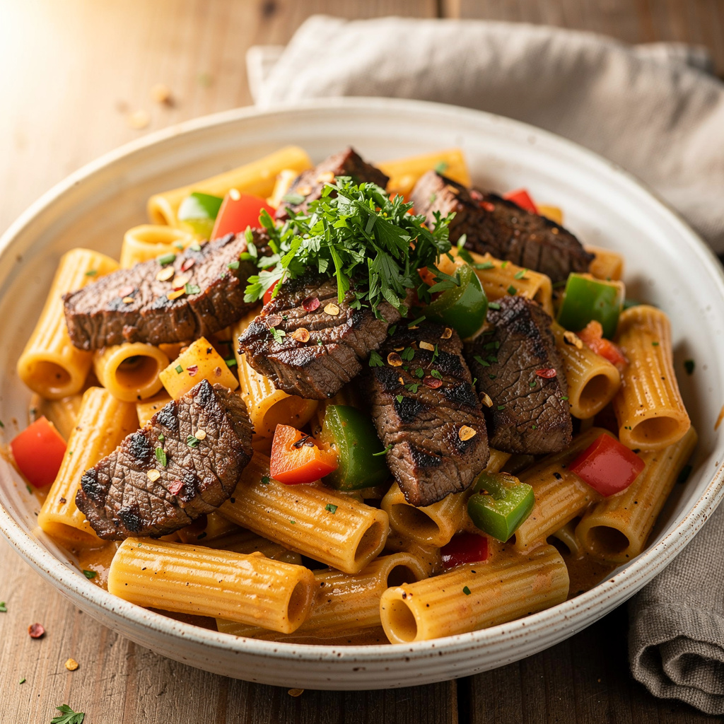 Recipe variations for Cajun Steak Tips in Cheesy Rigatoni Parmesan Sauce