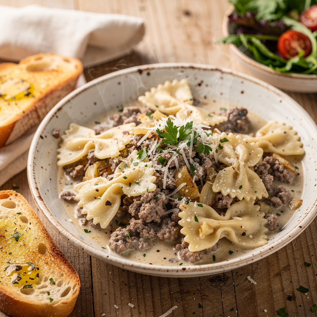 Recipe variations for Creamy Parmesan Garlic Beef Bowtie Pasta
