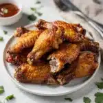 Crispy oven chicken wings with buffalo sauce and ranch dressing