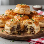 Golden garlic parmesan cheeseburger bombs with juicy beef and cheese filling.