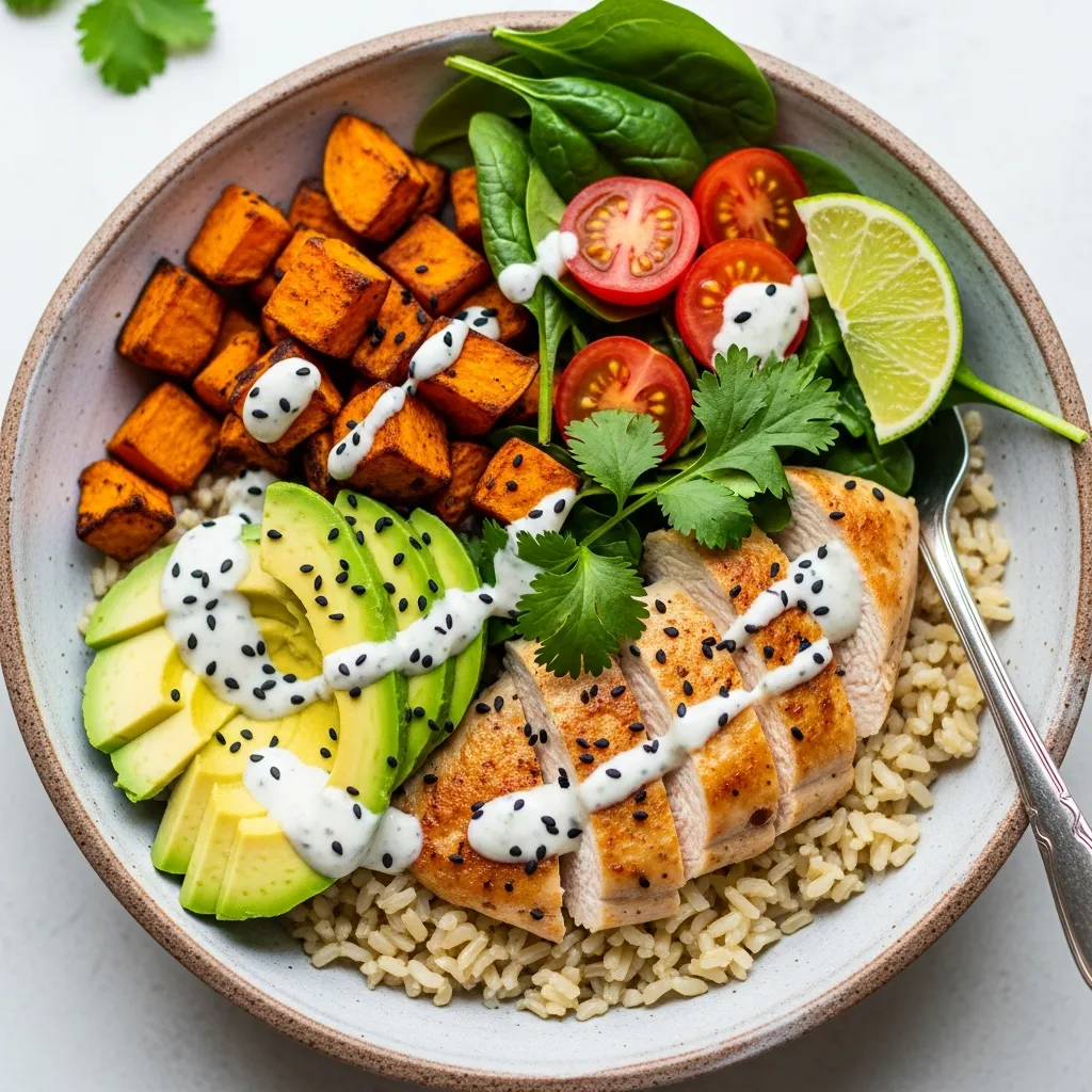 Ingredients for Healthy Chicken & Sweet Potato Rice Bowl