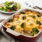 Easy low carb chicken casserole with cheese broccoli and tender chicken