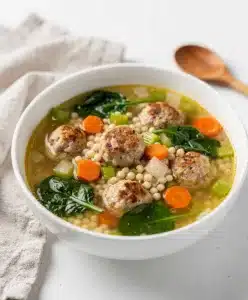 Italian Wedding Soup recipe with chicken meatballs spinach and acini di pepe pasta