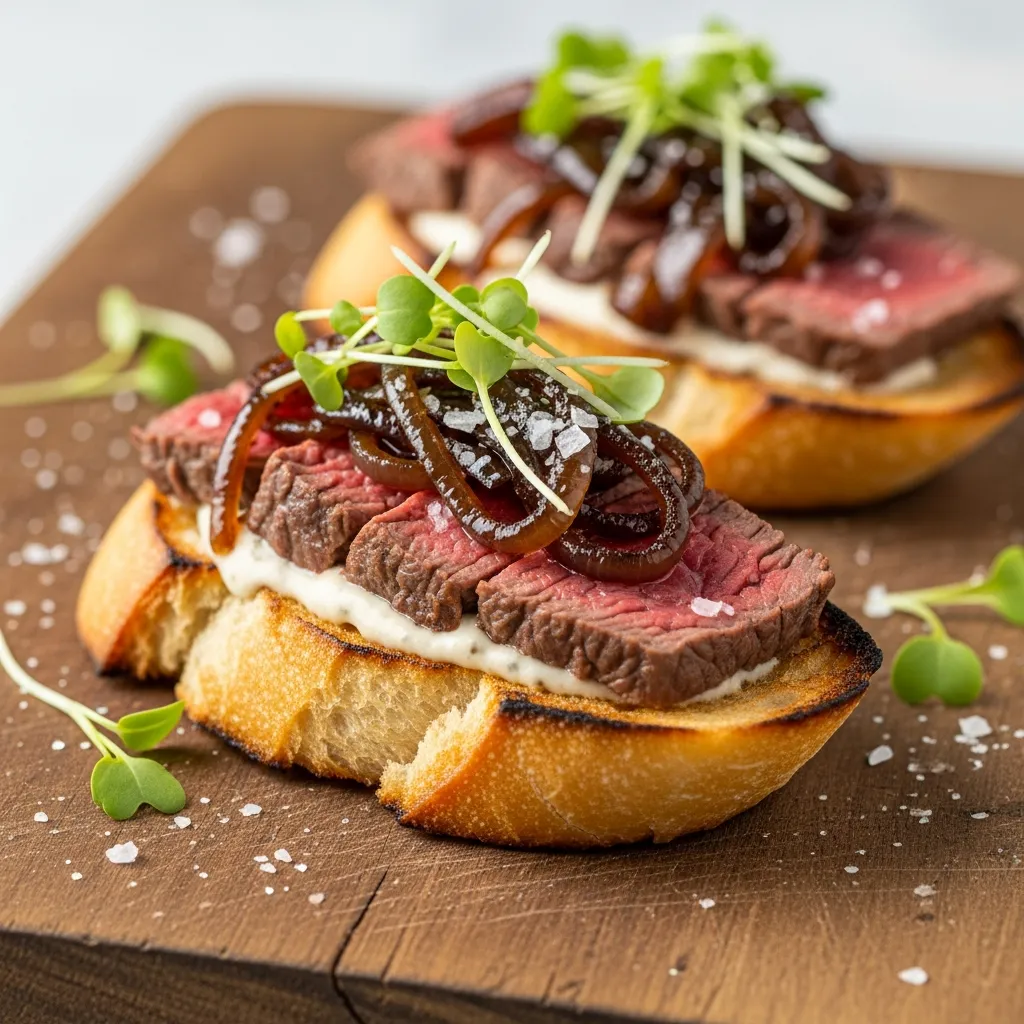 Ingredients for Steak Crostini with Horseradish Sauce & Caramelized Onions