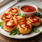 Easy pizza roses made with puff pastry and pepperoni for Valentine's Day.