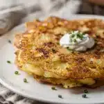Crispy potato boxty recipe with golden edges, fluffy interior, and sour cream.