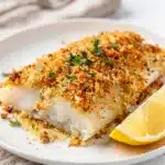 Crispy baked parmesan cod with a golden panko crust and flaky white fish.
