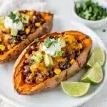 Savory taco stuffed sweet potatoes make a perfect easy weeknight dinner.