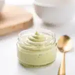 Creamy homemade avocado oil mayonnaise recipe in a bright food photo.
