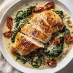 Creamy Tuscan chicken skillet with sun dried tomatoes and fresh herbs