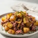 Crispy golden corned beef hash recipe for a savory satisfying breakfast meal.