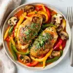 Make ahead easy chicken dinner skillet with peppers and creamy tomato sauce