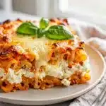 Make ahead easy pasta bake with creamy cheese and crispy browned edges