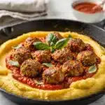 Tender skillet turkey meatballs in a glossy homemade marinara sauce.