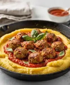 Tender skillet turkey meatballs in a glossy homemade marinara sauce.
