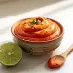 Creamy spicy sriracha mayo recipe in a bright appetizing close up photo
