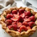 Sweet strawberry pie with glossy berry filling and flaky golden crust.