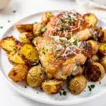 Garlic Parmesan chicken thighs with roasted crispy baby potatoes
