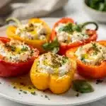 Roasted red and yellow bell peppers stuffed with creamy goat cheese.