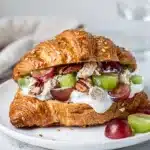 Creamy Greek yogurt chicken salad with red grapes celery and pecans